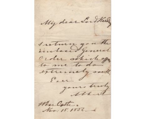 ALBERT PRINCE: (1819-1861) Prince Consort of the United Kingdom, husband of Queen Victoria. A.L.S., Albert, one page, 8vo, Wi