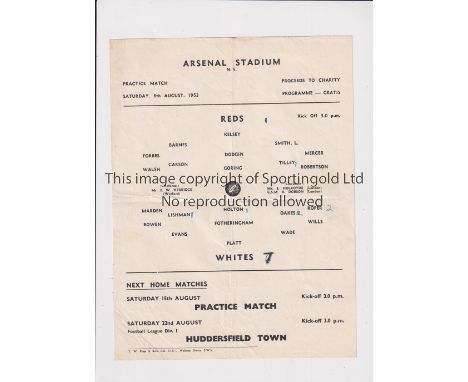 ARSENAL    Single sheet programme for the Public Practice match 8/8/1953, horizontal fold and scores entered.    Generally go
