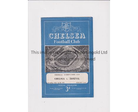 ARSENAL     Programme for the away Football Combination Cup match v Chelsea 11/4/1953, very slightly creased.    Generally go