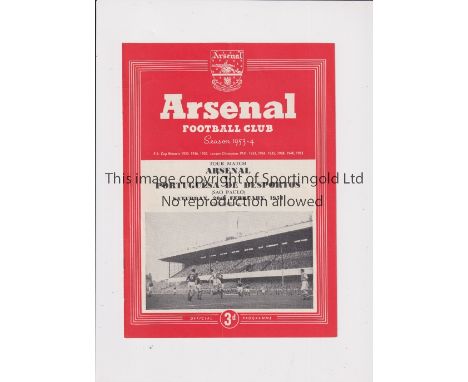 ARSENAL     Programme for the home Friendly v Portuguesa De Desportos 20/2/1954.    Good