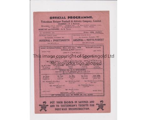 ENGLAND V SCOTLAND AT TOTTENHAM 1945 / ARMY INTERNATIONAL      Single sheet for the match on 3/12/1945, slight horizontal cre
