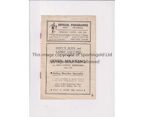 1945 HEREFORD UNITED V BARRY   Programme for the game at Edgar Street dated 15/12/45, a rusty staple and small professional r