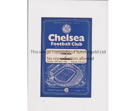 CHELSEA v ARSENAL / 1958 YOUTH CUP SEMI-FINAL     Programme for the first leg at Chelsea 15/4/1958.    Generally good