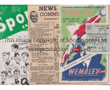 1948 FAC FINAL BLACKPOOL V MANCHESTER UNITED   Programme, songsheet, ticket, pictorial brochure, Sport Express magazine and o