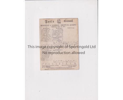 MIDDLESEX V SOMERSET 1894       Scorecard for Sherwin's Benefit match at Lord's starting on 14/5/1894 with pencil scores ente