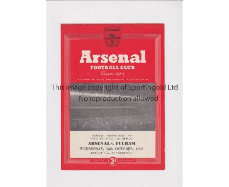 ARSENAL     Programme for the home Combination Cup Semi-Final 2nd Replay held over from the 1951/2 season, played on 15/10/19