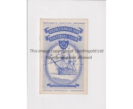 ARSENAL     Programme for the away Football Combination match v Portsmouth 24/9/1952, very slightly creased.    Generally goo