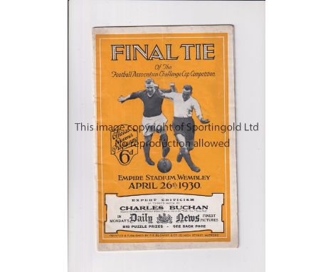1930 FA CUP FINAL      Programme for Arsenal v Huddersfield Town, very slight vertical crease. No writing. Arsenal's first ma