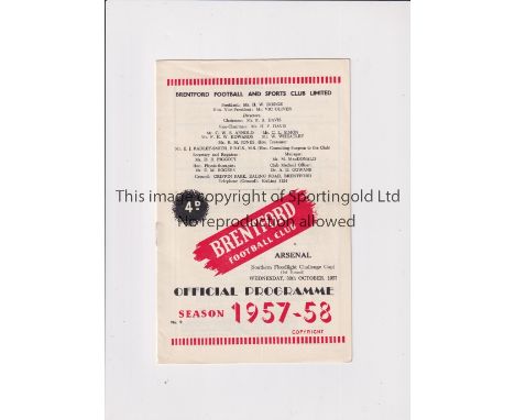 ARSENAL    Programme for the away Southern Floodlight Cup tie v Brentford 30/10/1957.   Good
