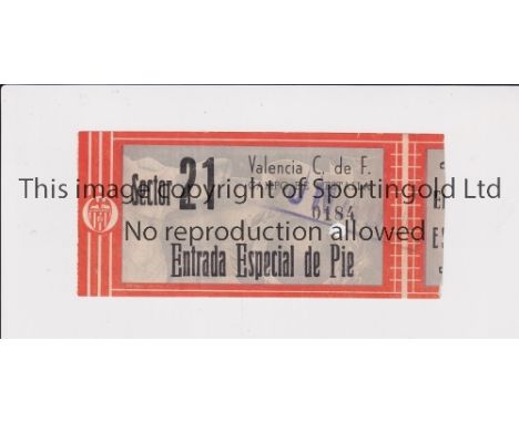 1956 VALENCIA v GLASGOW RANGERS       Friendly played 3/6/1956 at the Mestalla, Valencia. Original match ticket, this was the