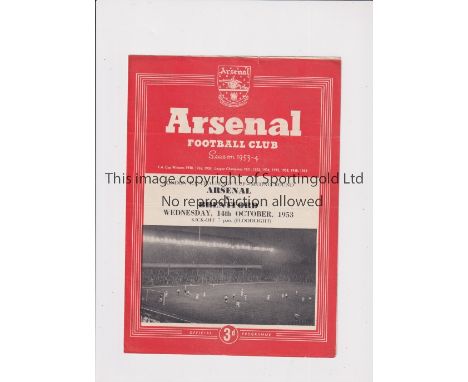 ARSENAL    Programme for the home London Challenge Cup tie v Brentford 14/10/1954, very slight horizontal crease.    Generall