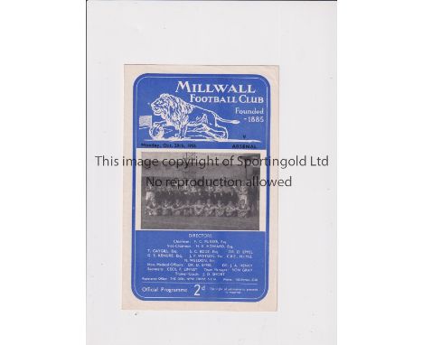 ARSENAL    Programme for the away London Challenge Cup Semi-Final v Millwall 29/10/1956.   Very good