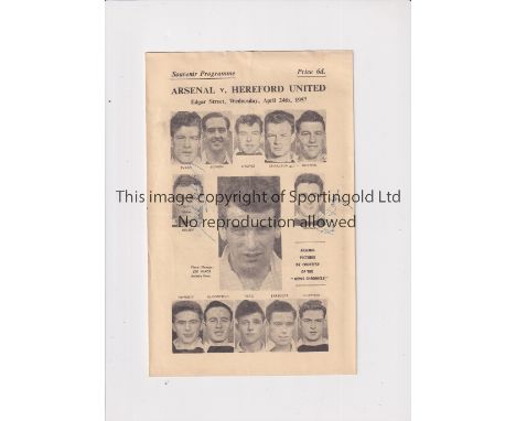 ARSENAL / AUTOGRAPHS    Programme for the away Friendly v Hereford United 24/4/1957 with 3 autographs by Jack Kelsey and Bill