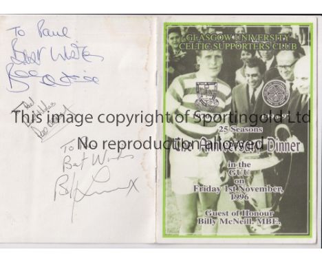 CELTIC / AUTOGRAPHS      Programme and ticket for the Glasgow University Celtic Supporters Club 25th Anniversary Dinner 1/11/