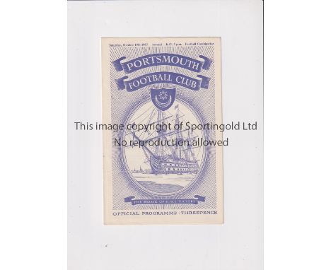 ARSENAL     Programme for the away Combination match v Portsmouth 19/10/1957, scores entered and staple removed.    Generally