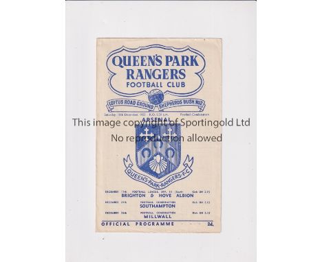 ARSENAL     Programme for the away Combination match v QPR 10/12/1955.    Good