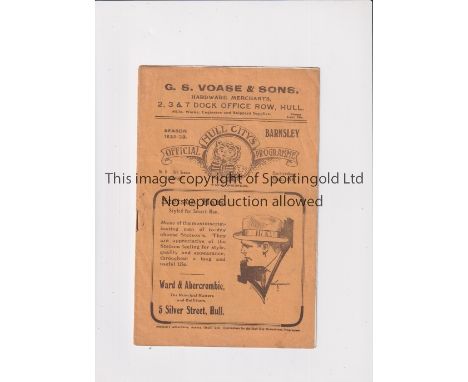 1922 HULL CITY V BARNSLEY   Programme for the game at Hull dated 9/12/22. Slight marks and rusty staple.  Red/white pants not