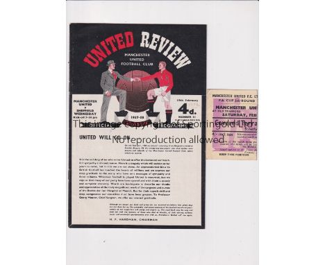 1958 MANCHESTER UNITED V SHEFFIELD WEDNESDAY FAC   Original programme and ticket for the FAC game at Old Trafford for Manches