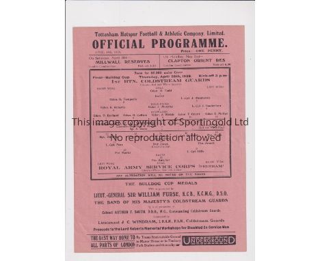 NEUTRAL AT TOTTENHAM HOTSPUR F.C. 1938    Single sheet programme on a Thursday afternoon 28/4/1938 for Coldstream Guards v Ro