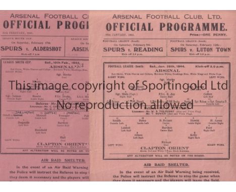 ARSENAL     Six single sheet War Time home issues, 1943/44 to 1945/46, v Clapton Orient 29/1/44 heavily folded and slightly w