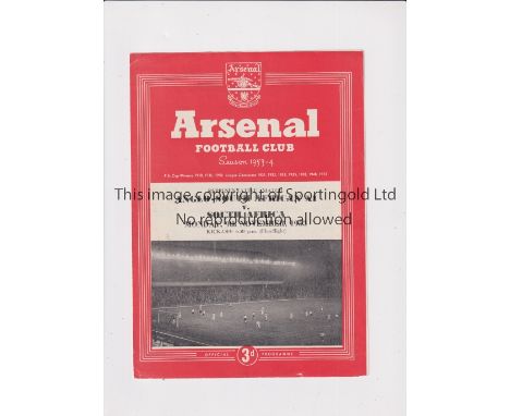 NEUTRAL AT ARSENAL    Programme for Anglo-South African XI v South Africa 9/11/1953.   Very good
