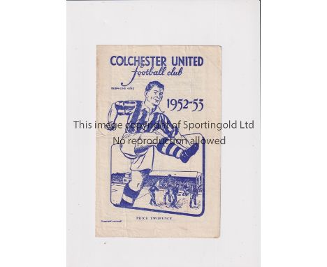 ARSENAL     Programme for the away Eastern Counties League match v Colchester United 27/9/1952, creased.    Generally good