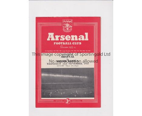 ARSENAL     Programme for the home Friendly v South Africa 23/9/1953, team change and very slightly marked.    Generally good