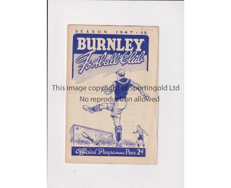 ARSENAL      Programme for the away League match v Burnley 27/9/1947 in their Championship season. Very slight horizontal cre
