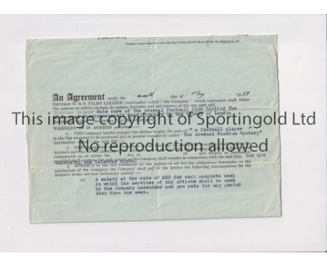 ARSENAL STADIUM MYSTERY CONTRACT / GEORGE MALE      The contract for George Male for his appearance in the Film. Contract bet