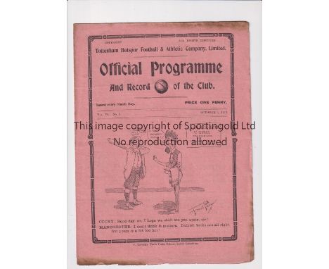 TOTTENHAM HOTSPUR  V WOOLWICH ARSENAL 1913      Gatefold programme for the South Eastern League match at Tottenham 4/10/1913.