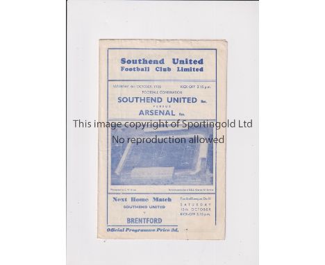 ARSENAL     Programme for the away Combination match v Southend United 6/10/1956, team changes and scores entered.    General