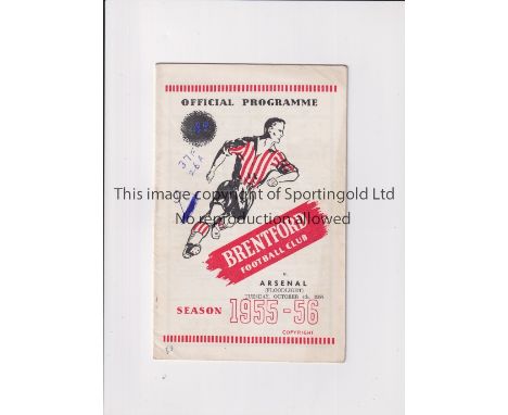 ARSENAL Programme for the away Friendly v Brentford 4/10/1955, writing on cover. Fair