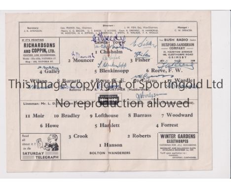 GRIMSBY TOWN AUTOGRAPHS 1947    Programme for the home League match v Bolton Wanderers 29/11/1947 signed on the line-up page 