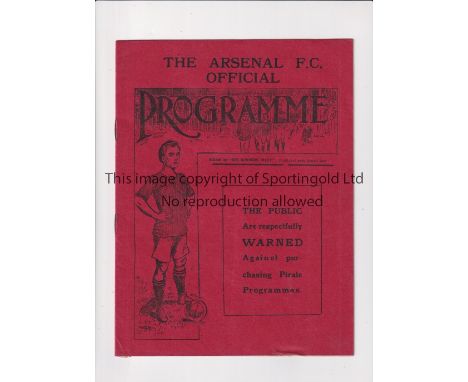 ARSENAL V NOTTINGHAM FOREST 1915 / LAST EVER MATCH IN DIVISION 2       Programme for the League match at Arsenal 24/4/1915 in