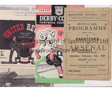 ARSENAL     Four away programmes v Brentford 5/2/1944 FLS, slightly creased and team changes, Derby County 48/9 FA Cup team c