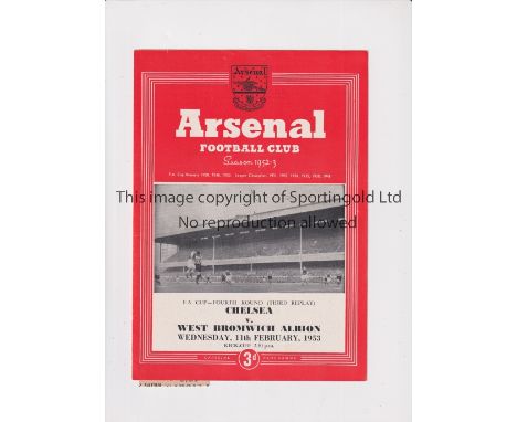NEUTRAL AT ARSENAL / CHELSEA V WBA 1953     Programme for the FA Cup 2nd Replay at Highbury 11/2/1953, Chelsea v West Bromwic