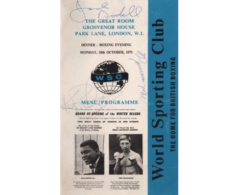 ALI MUHAMMAD: (1942-2016) American Boxer, World Heavyweight Champion. A slim 4to printed menu &amp; programme for a dinner an
