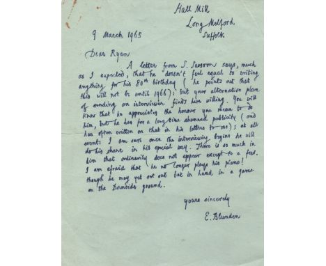  BLUNDEN EDMUND: (1896-1974) English Poet. Small selection of A.Ls.S., E. Blunden, four pages (total), 8vo, Hall Mill, Long M