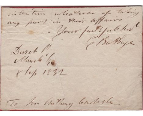 BABBAGE CHARLES: (1791-1871) English Mathematician & Inventor. ink signature ('C Babbage') and several additional lines of ho