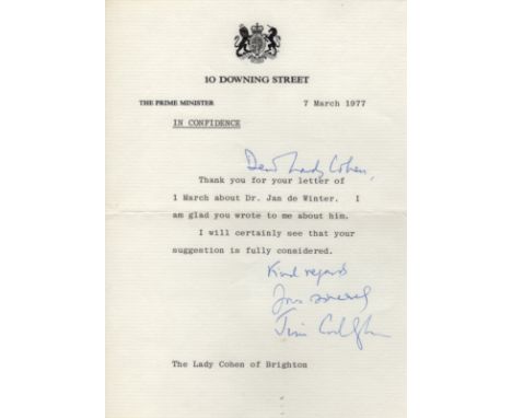 BRITISH PRIME MINISTERS: Small selection of T.Ls.S., 8vo (2) and 4to (3), five pages (total), 10 Downing Street and House of 