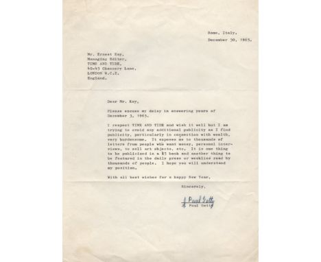GETTY J. PAUL: (1892-1976) Anglo-American Industrialist, named by the Guinness Book of Records as the world's richest private