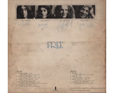 FREE: A rare album sleeve for Free (October 1969) signed by all four original members of the English rock band of the late 19