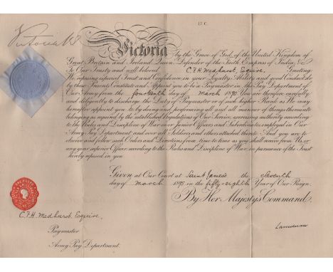 VICTORIA: (1819-1901) Queen of the United Kingdom of Great Britain and Ireland 1837-1901. D.S., Victoria R I, as Queen, at th