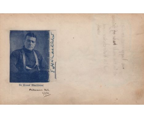 SHACKLETON ERNEST: (1874-1922) Anglo-Irish Antarctic Explorer. Vintage signed 2.5 x 2.5 printed image, presumably removed fro