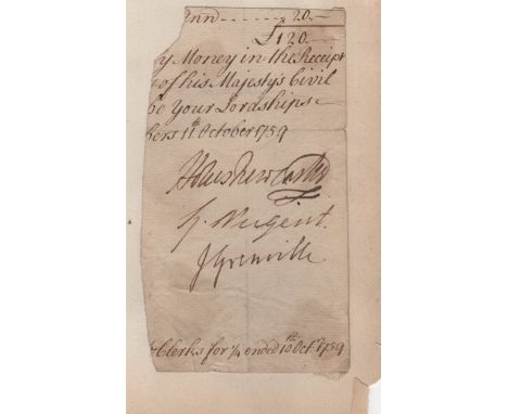 NEWCASTLE DUKE OF: (1693-1768) British Prime Minister 1754-56, 1757-62. Bold ink signature ('Holles Newcastle') on a 12mo pie