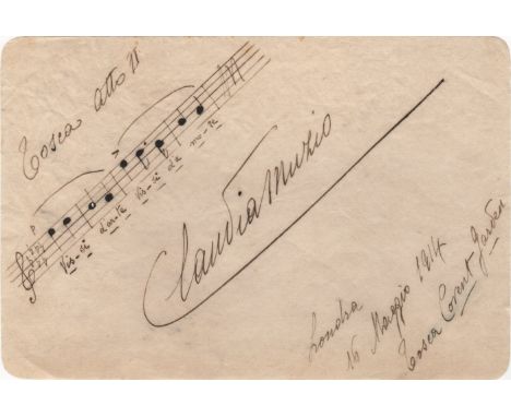  MUZIO CLAUDIA: (1889-1936) Italian Soprano. A fine, unusual A.M.Q.S., Claudia Muzio, one page, oblong 8vo, London, 16th May 