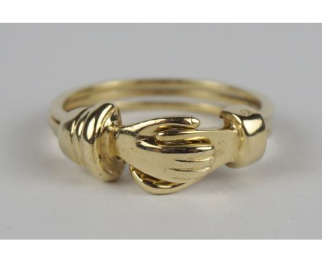 beweglicher Ring mit 2 Händen und verdecktem Herz, 333er Gold, Gew.4,88g 2 ineinander greifende Hände, durch Auseinanderschie