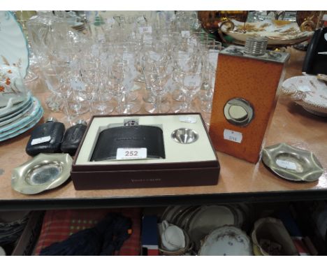 A selection of vintage gentlemans dress items including hip flask etc