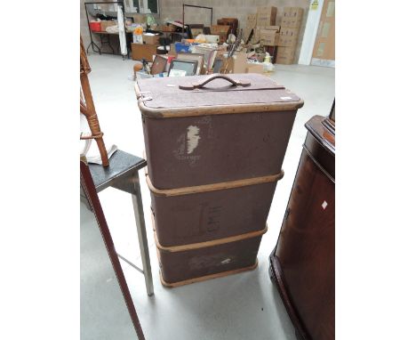 A vintage large canvas and beech travel trunk