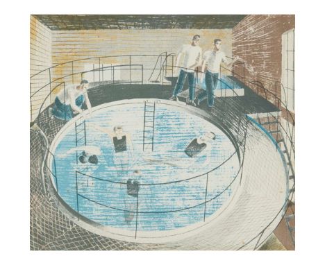 SUBMARINES: TESTING DAVIS APPARATUS IN A 30-FOOT TANK ON HMS DOLPHIN - 1940-41Lithograph, from the edition of approx. 50, pri